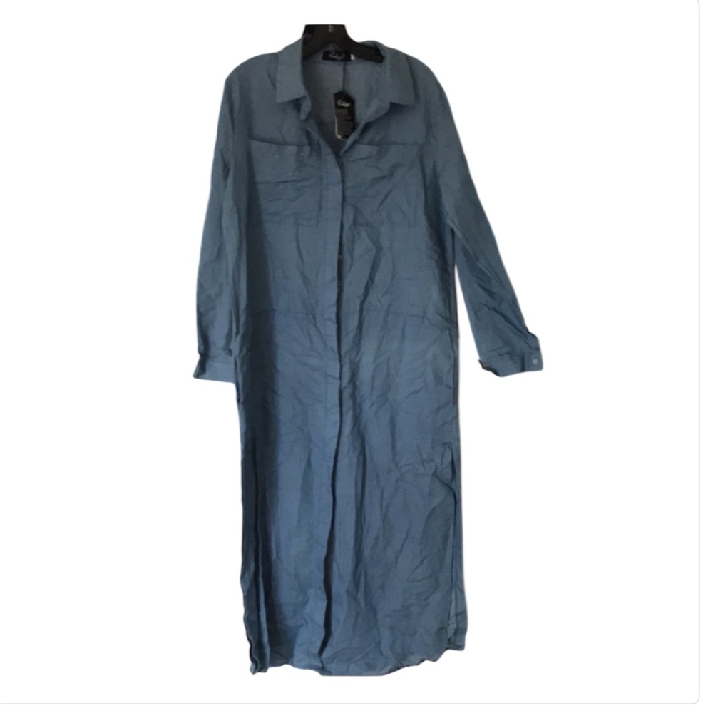 Ruiyige size large denim blue button down maxi dress NWT